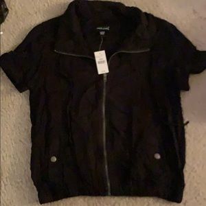 Black short sleeve zip front jacket
